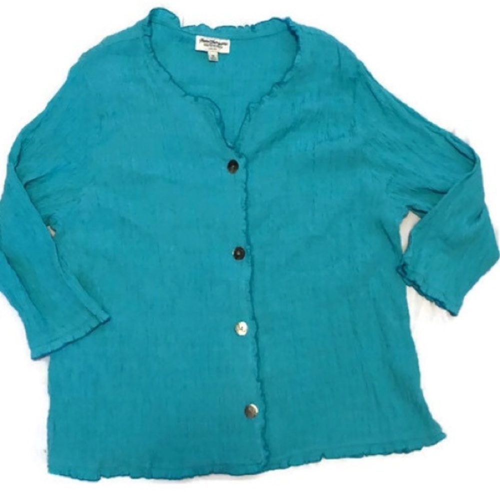 NORM THOMPSON‎ TEXTURED AQUA TOP 3X